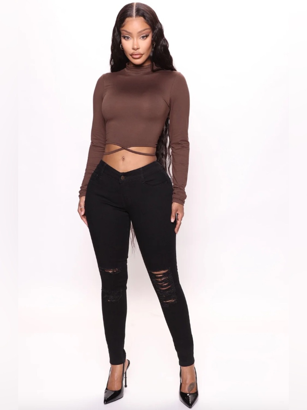 Fashion Nova Black Distressed Skinny Jeans